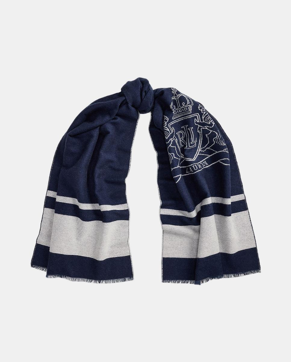 Cachecol Liso com Logótipo e Acabamento em Franjas Azul-marinho-2