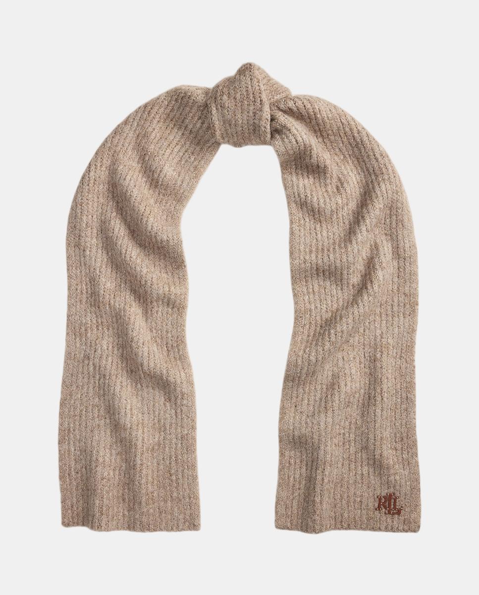 Cachecol Liso com Detalhe RL em Pele Castanho-claro-1