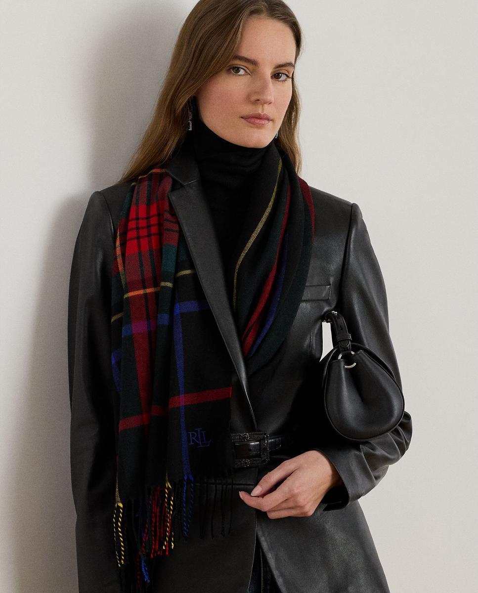 Cachecol aos Quadrados com Logótipo e Franjas Azul-marinho-3