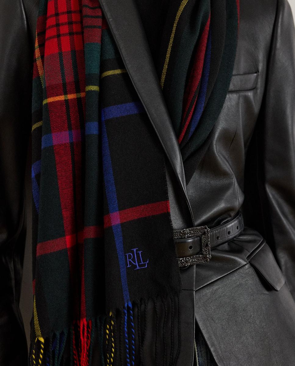 Cachecol aos Quadrados com Logótipo e Franjas Azul-marinho-4