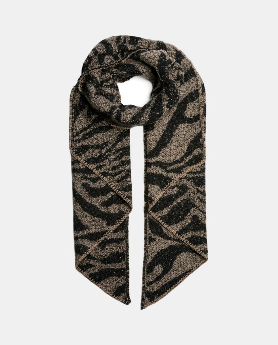 Cachecol Comprido com Animal Print Castanho-1