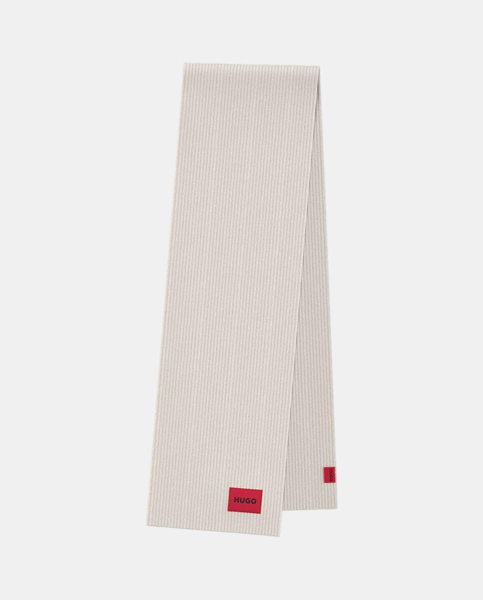 Cachecol de Lã Virgem com Estampado às Riscas Branco-1