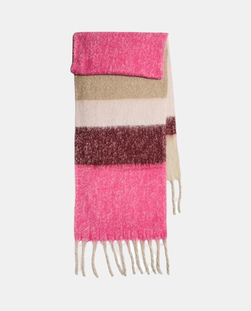 Cachecol comprido cinzento com estampado geométrico Rosa-2