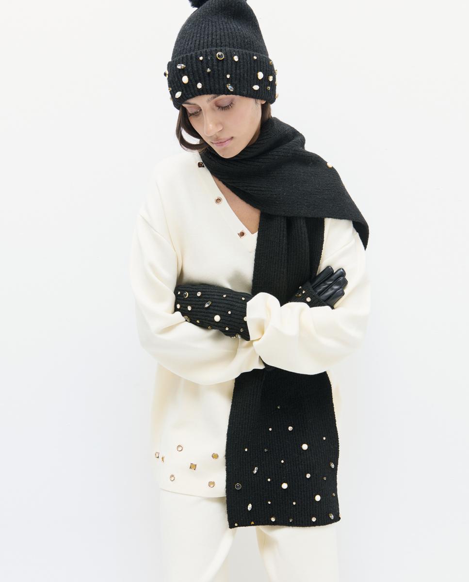 Bufanda de punto con perlas y cristales - Lola Casademunt - Negro Negro-5