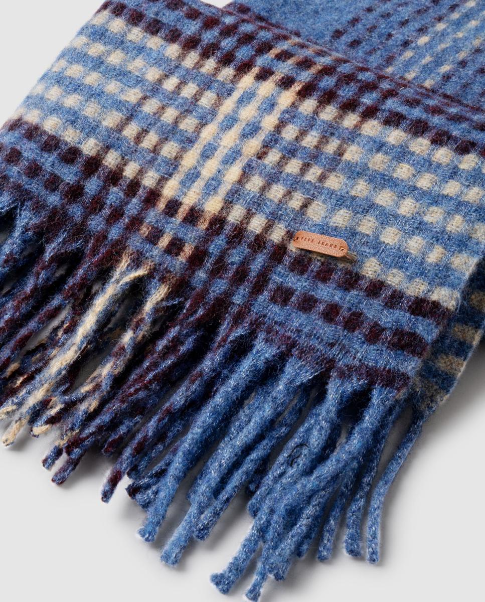 Bufanda en tejido cuadros con flecos - Pepe Jeans - Azul Azul-3