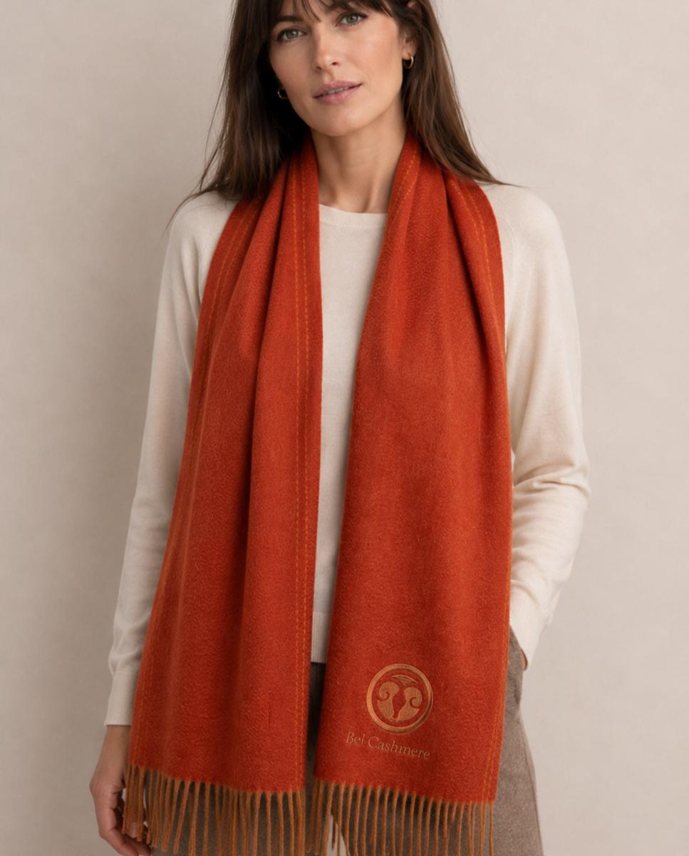 Estola de cashmere con flecos - Bel Cashmere - Rojo Rojo-3