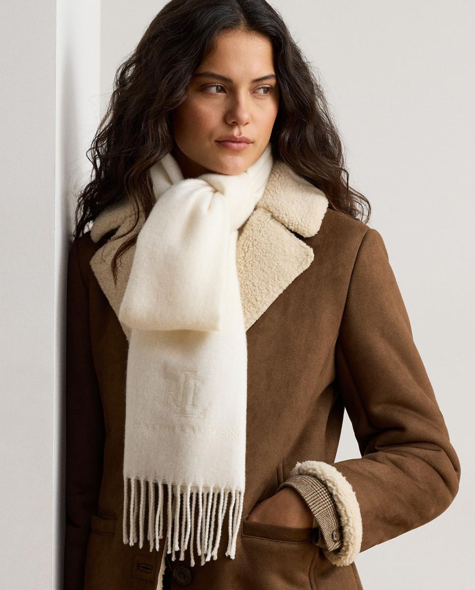 Bufanda de mujer lisa con acabado en flecos - Lauren Ralph Lauren - Blanco Blanco-3