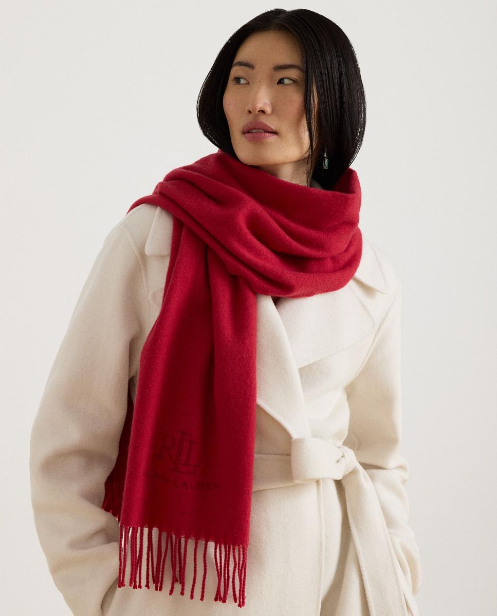 Bufanda de mujer lisa con acabado en flecos - Lauren Ralph Lauren - Rojo Rojo-3