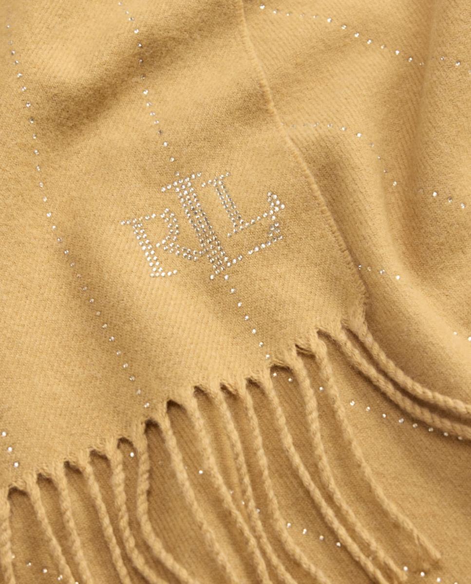Bufanda a rayas de mujer con logo y flecos. - Lauren Ralph Lauren - Marrón Suave Marrón Suave-3