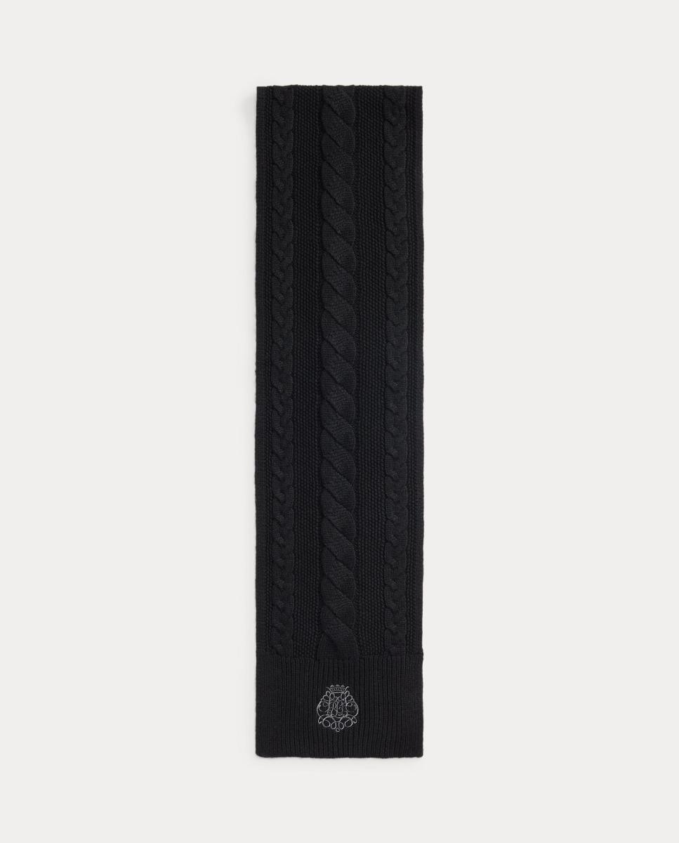 Bufanda trenzada de mujer con escuado bordado - Lauren Ralph Lauren - Negro Negro-1
