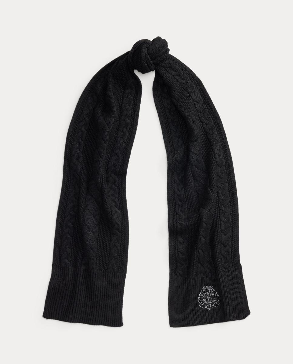Bufanda trenzada de mujer con escuado bordado - Lauren Ralph Lauren - Negro Negro-2