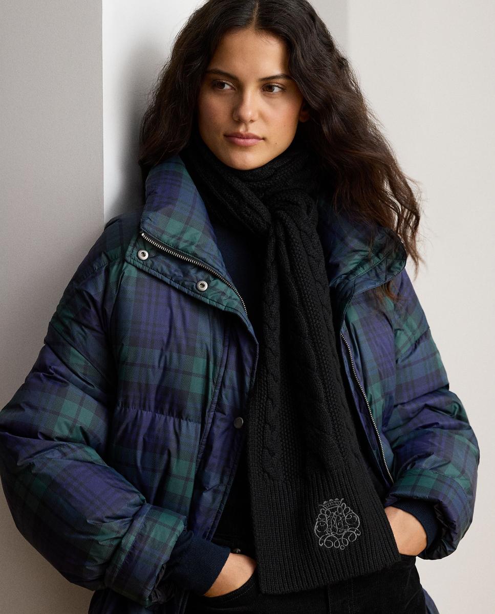 Bufanda trenzada de mujer con escuado bordado - Lauren Ralph Lauren - Negro Negro-3