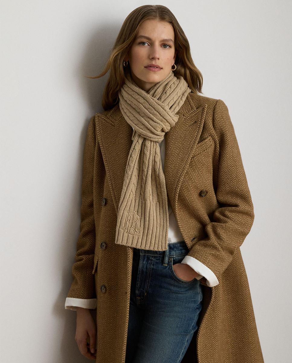 Bufanda trenzada de mujer con logo bordado - Lauren Ralph Lauren - Marrón claro Marrón claro-3