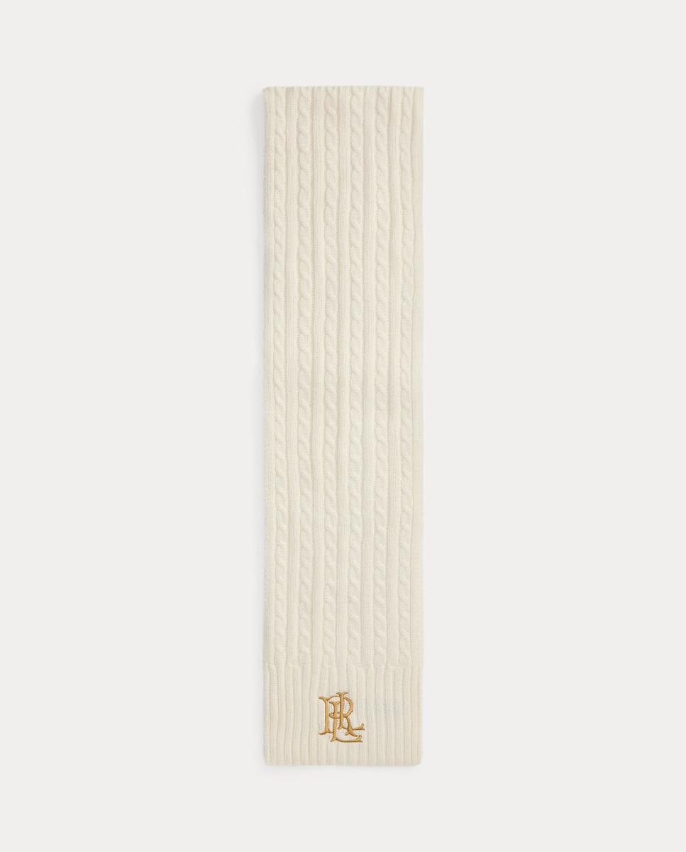 Bufanda trenzada de mujer con logo bordado - Lauren Ralph Lauren - Blanco Blanco-1