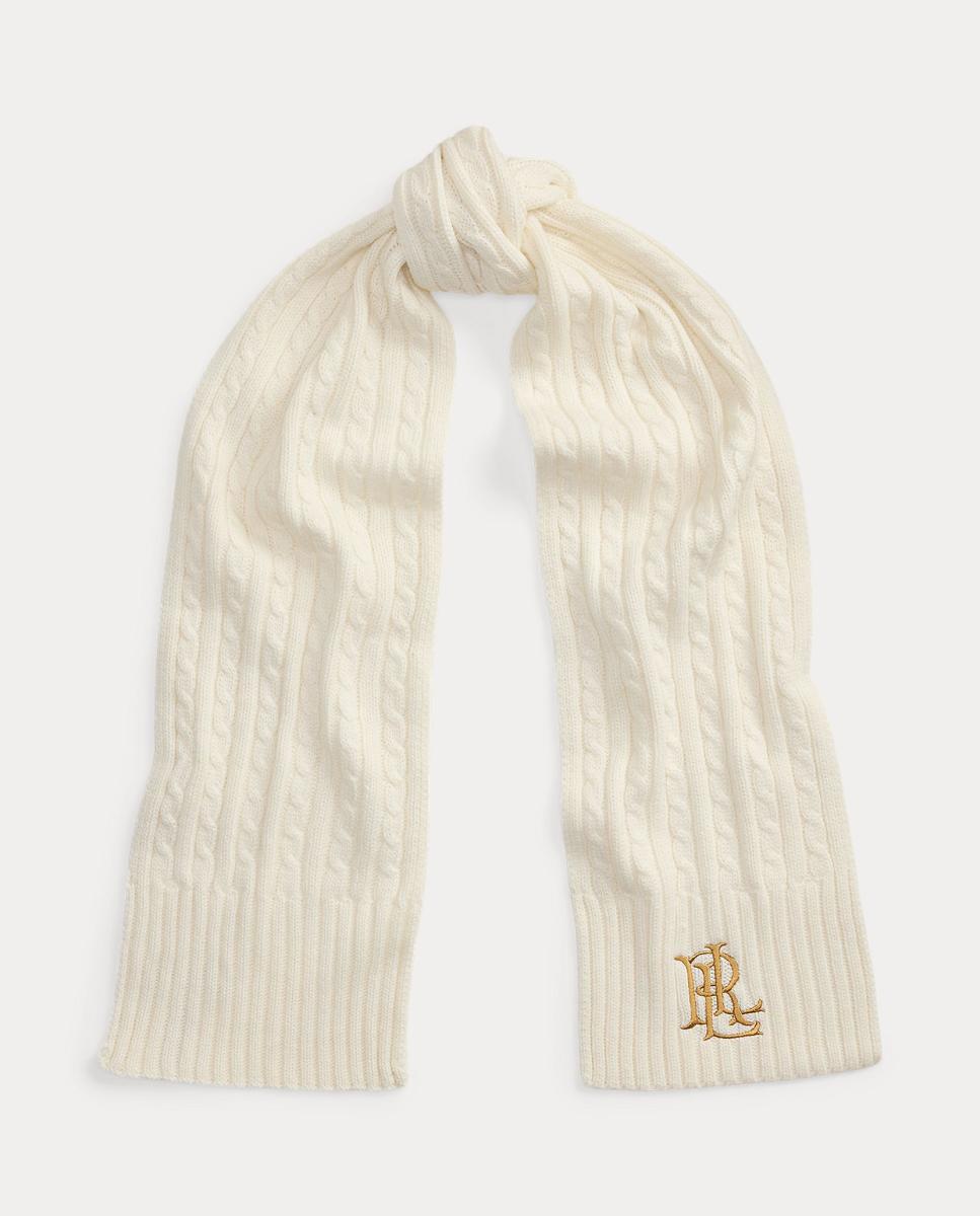 Bufanda trenzada de mujer con logo bordado - Lauren Ralph Lauren - Blanco Blanco-2