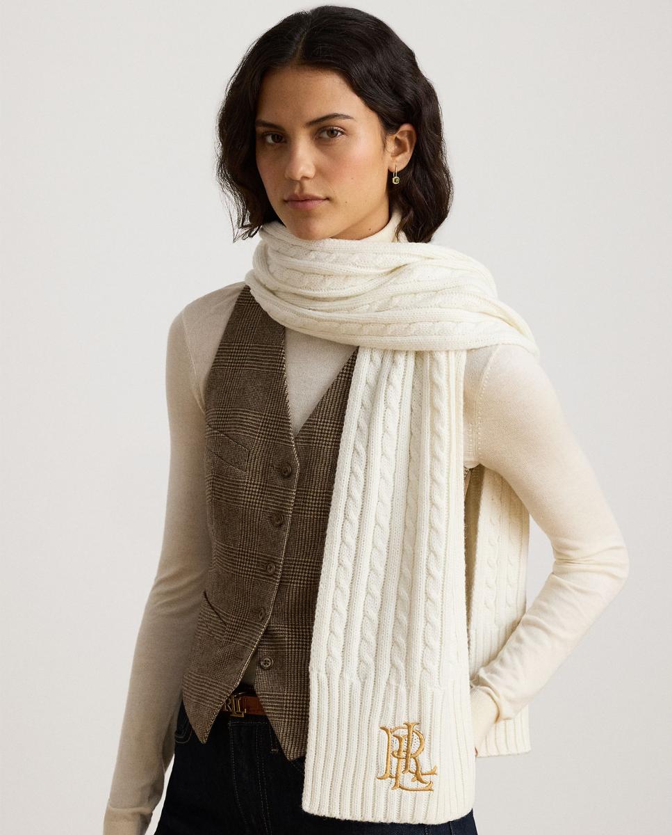 Bufanda trenzada de mujer con logo bordado - Lauren Ralph Lauren - Blanco Blanco-3