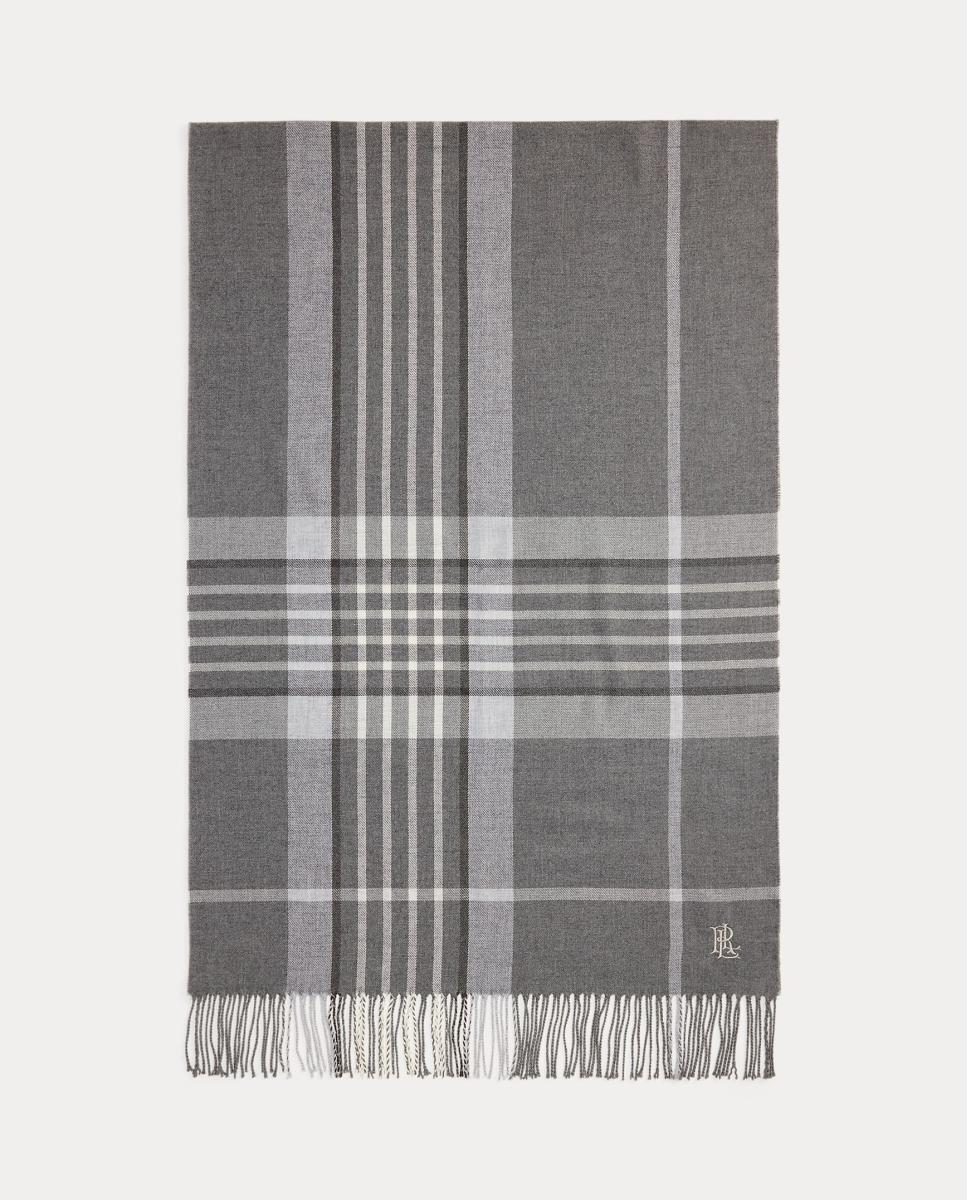 Bufanda de mujer de cuadros con acabado en flecos - Lauren Ralph Lauren - Gris Gris-1