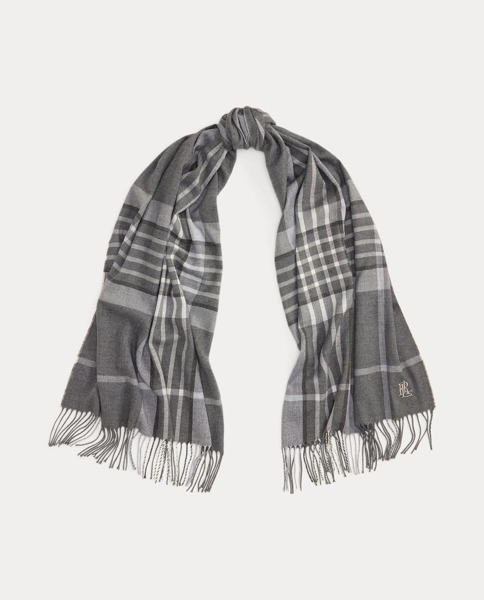 Bufanda de mujer de cuadros con acabado en flecos - Lauren Ralph Lauren - Gris Gris-2