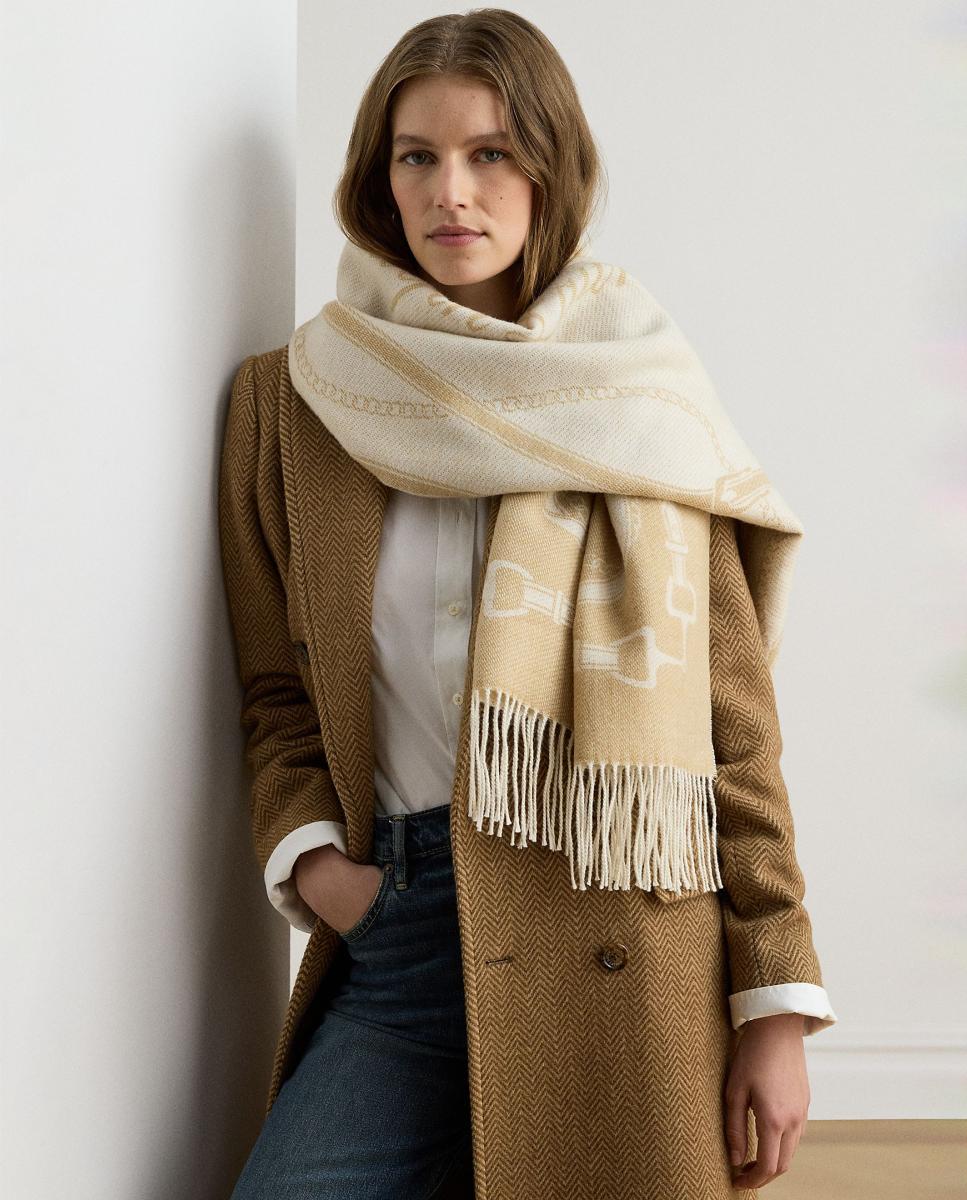 Pañuelo de mujer con estampado y logo - Lauren Ralph Lauren - Crema Crema-3