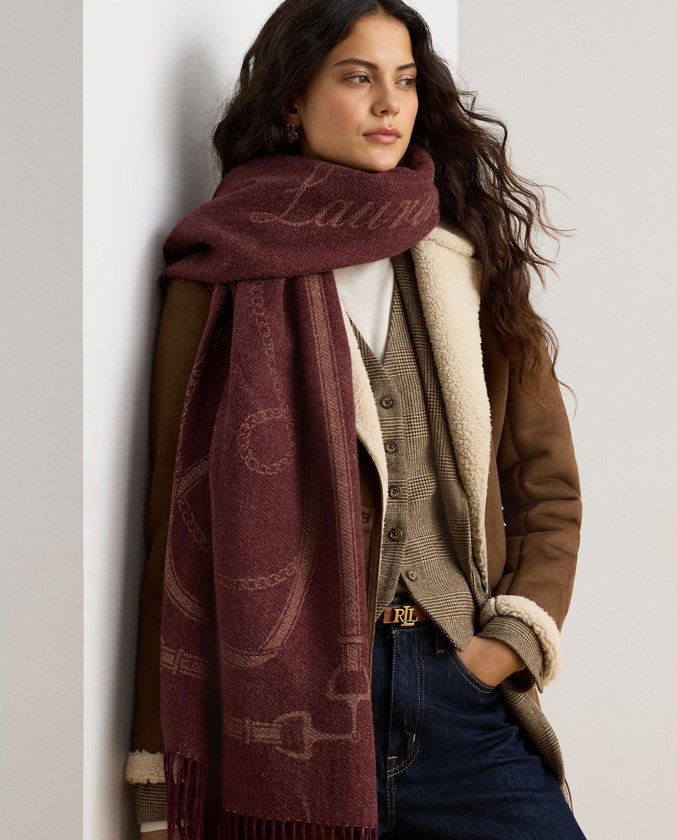 Pañuelo de mujer con estampado y logo - Lauren Ralph Lauren - Burdeos Burdeos-3