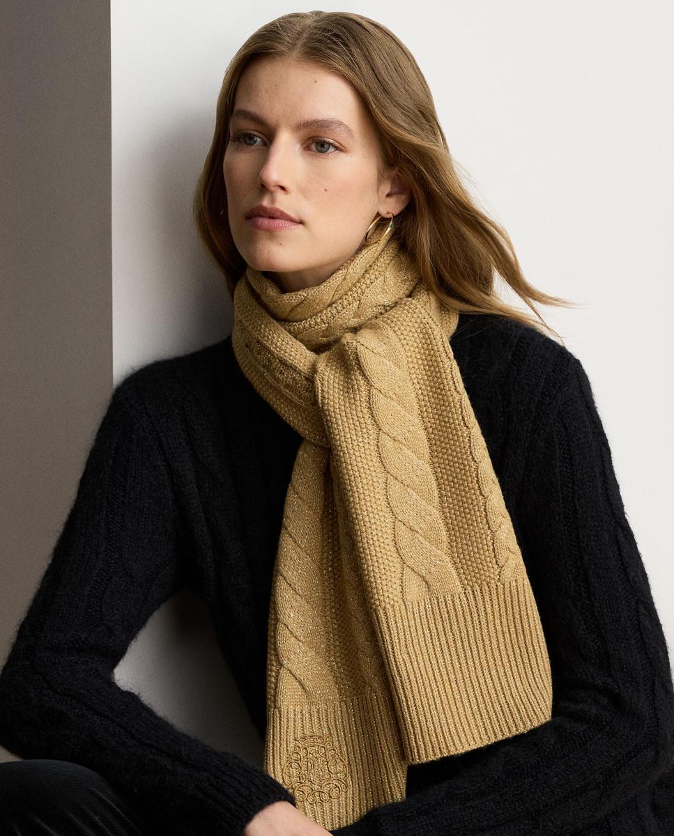 Bufanda trenzada de mujer con logo bordado - Lauren Ralph Lauren - Marrón Suave Marrón Suave-3