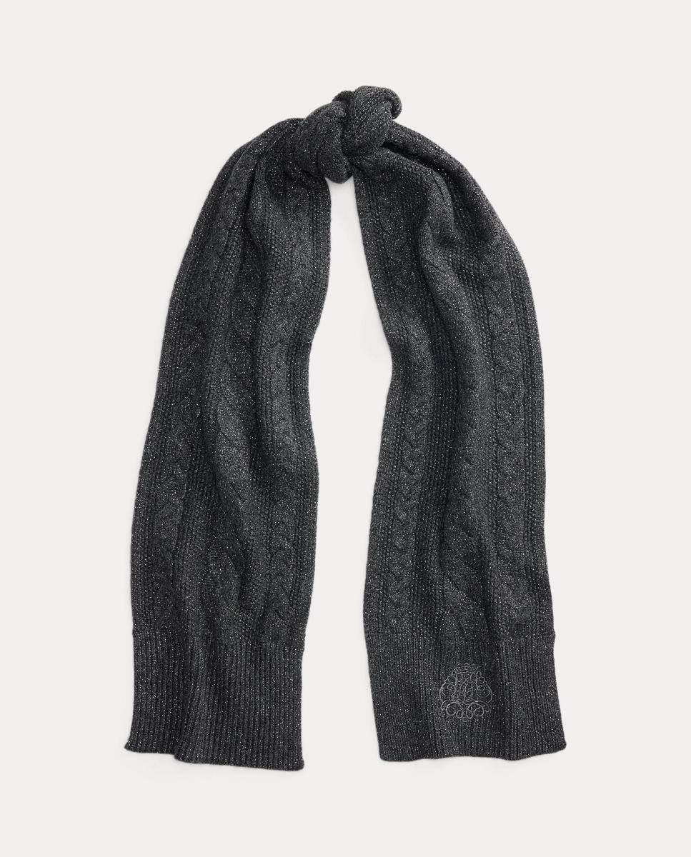 Bufanda trenzada de mujer con logo bordado - Lauren Ralph Lauren - Gris oscuro Gris oscuro-2