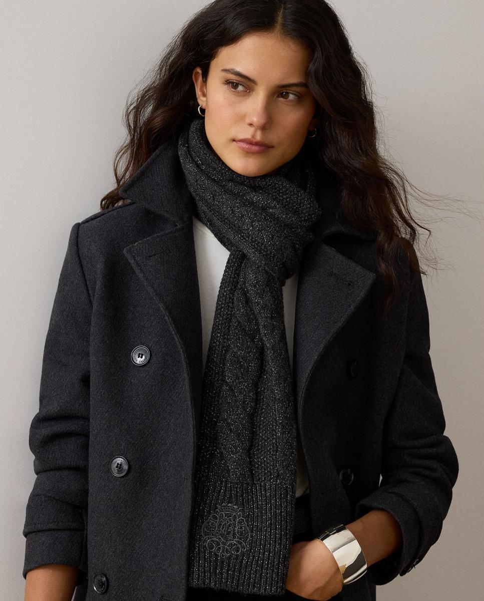 Bufanda trenzada de mujer con logo bordado - Lauren Ralph Lauren - Gris oscuro Gris oscuro-3