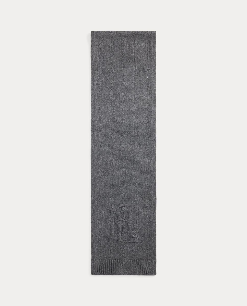 Bufanda de mujer de punto con logo boradado a tono - Lauren Ralph Lauren - Gris oscuro Gris oscuro-1