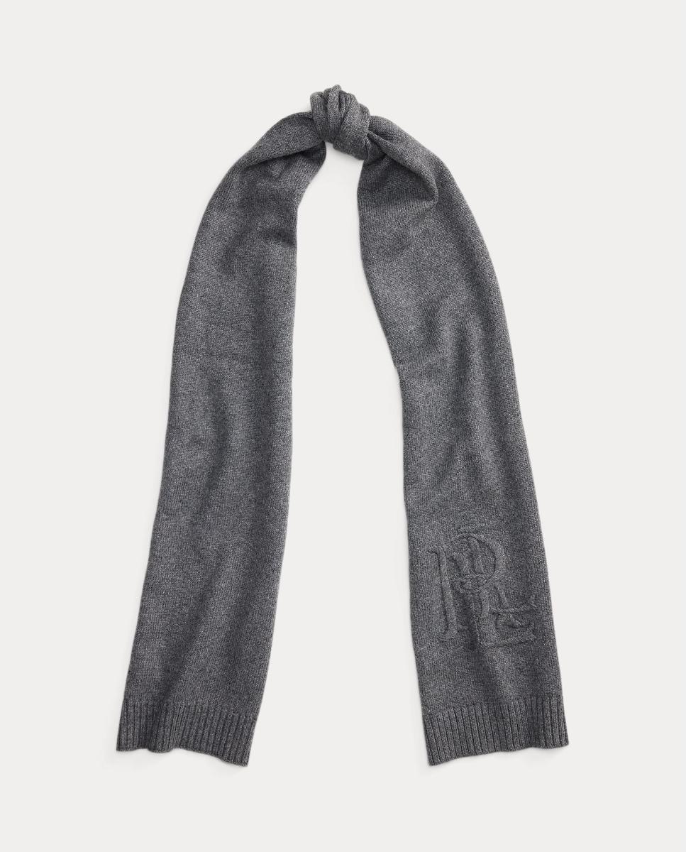 Bufanda de mujer de punto con logo boradado a tono - Lauren Ralph Lauren - Gris oscuro Gris oscuro-2