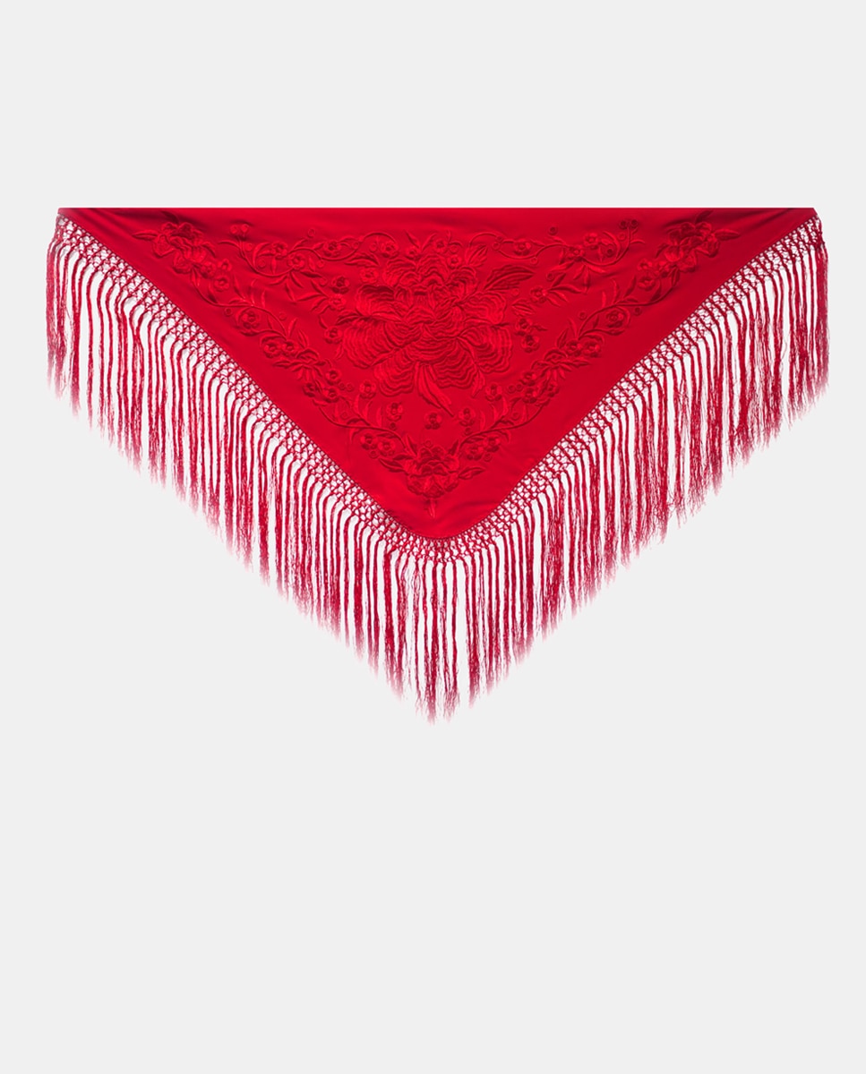 Xaile Bordado de Seda Vermelho-1
