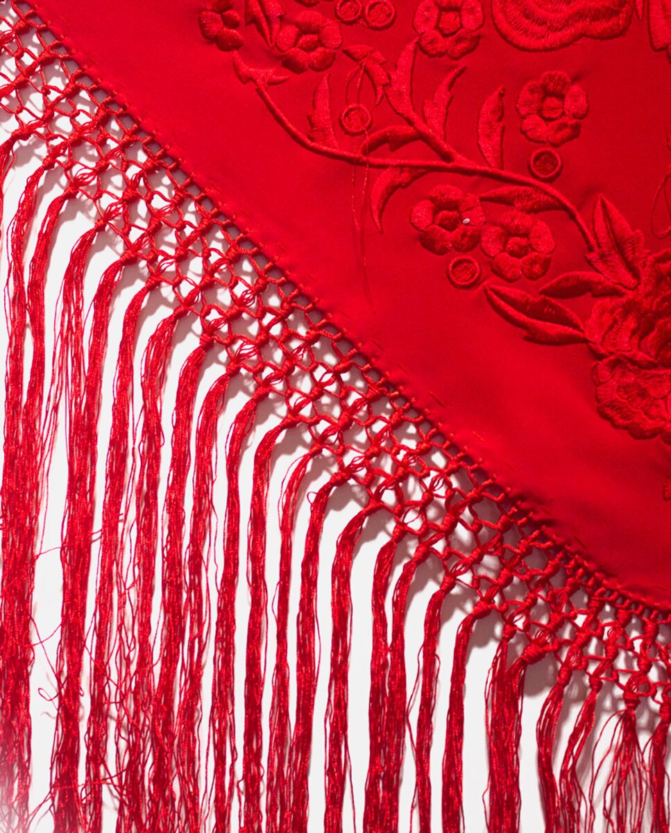 Xaile Bordado de Seda Vermelho-3