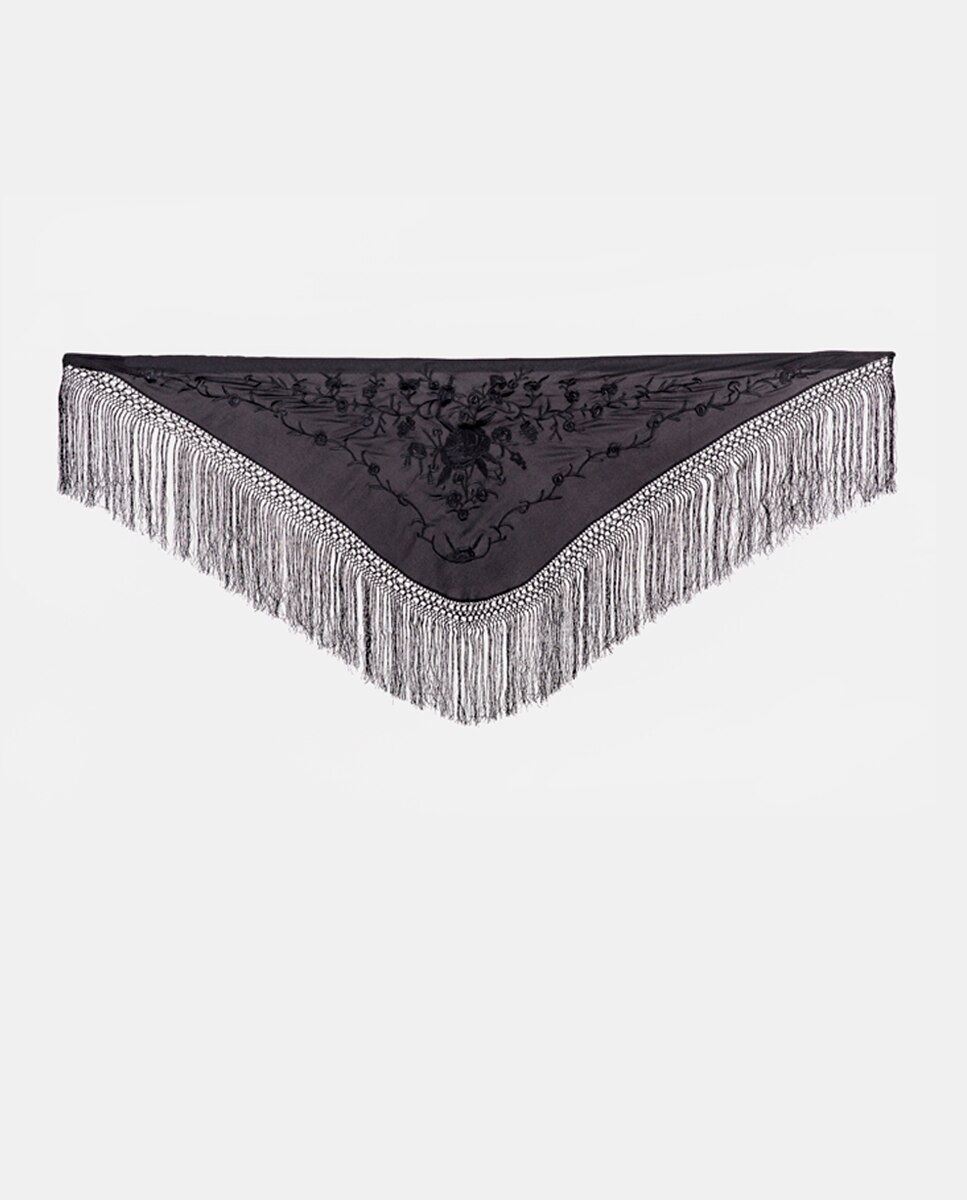 Xaile com Bordado Floral - Preto Preto-1