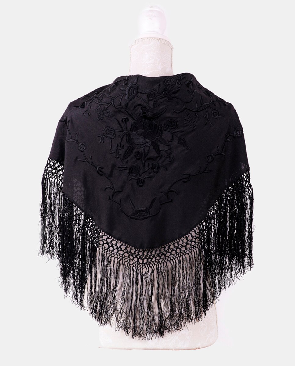 Xaile com Bordado Floral - Preto Preto-2