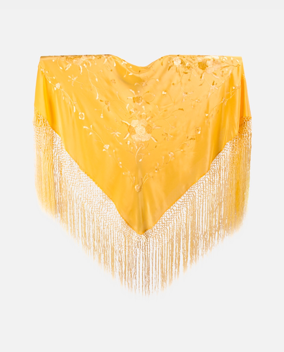 Xaile Bordado de Seda Amarelo-1