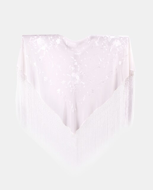 Imagen 0 de Mantón de manila de seda y flecado a mano