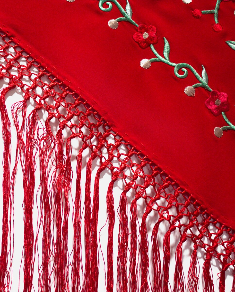 Xaile de Seda e Franjas à Mão Vermelho-3