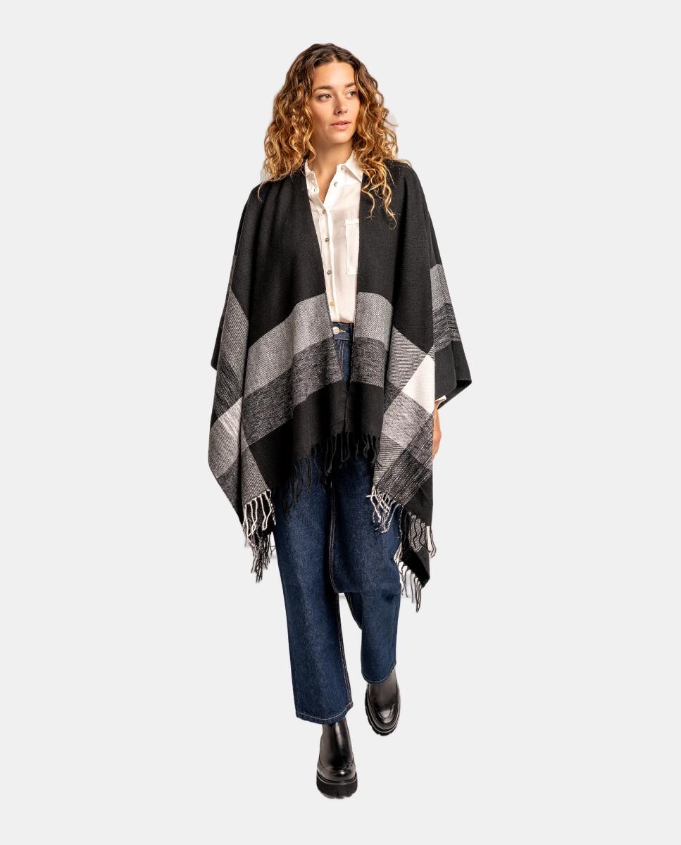 Poncho com Estampado às Riscas - Preto Preto-4
