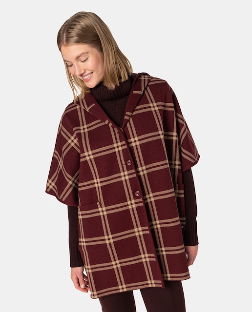 Imagen 0 de Capa de punto jacquard a cuadros con capucha.