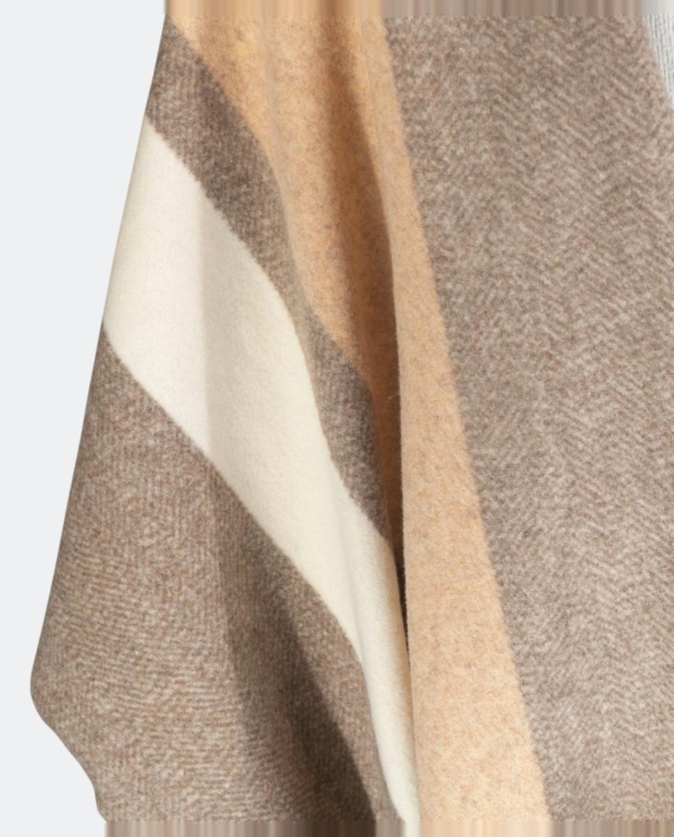 Poncho em Tecido com Efeito de Feltro e com Franjas Castanho-3