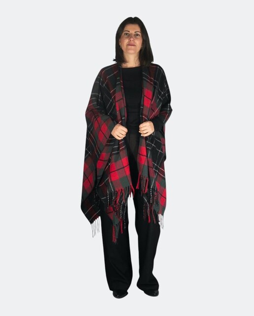 Imagem 0 de Poncho em Tecido com Efeito de Feltro e com Franjas