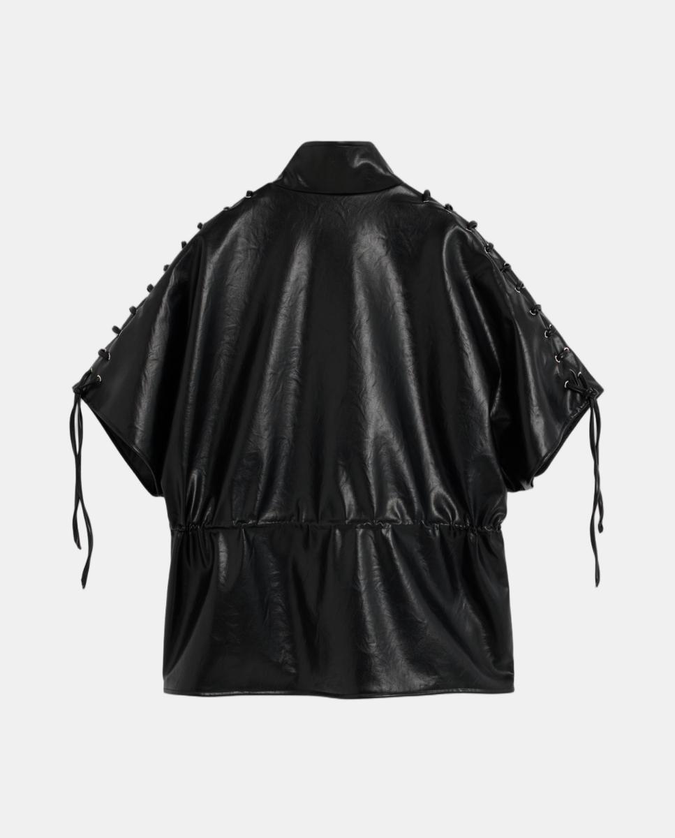 Poncho com Efeito de Pele Preto-2