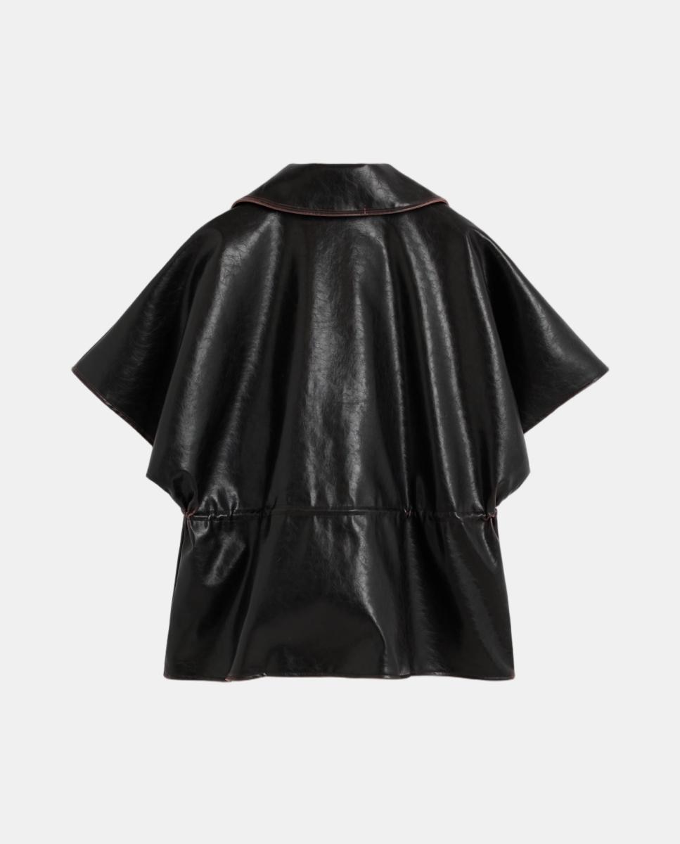 Poncho com Efeito de Pele Preto-2