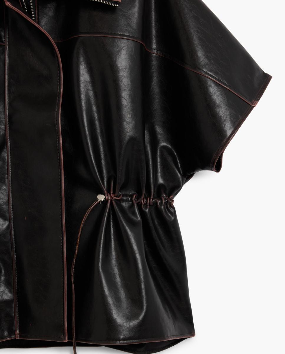 Poncho com Efeito de Pele Preto-3