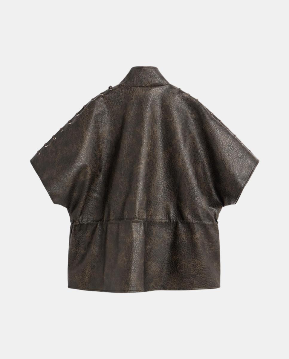 Poncho com Efeito de Pele Castanho-escuro-2
