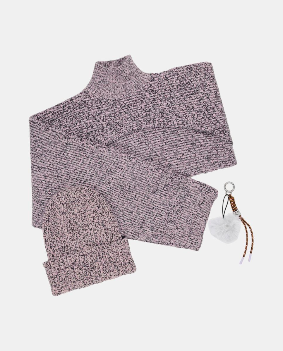 Pack de Gorro, Cardigan e Porta-Chaves Rosa-3