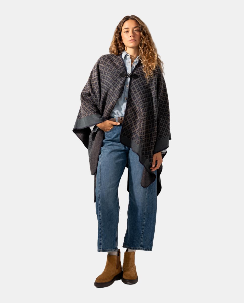 Poncho com Estampado Geométrico Azul-4