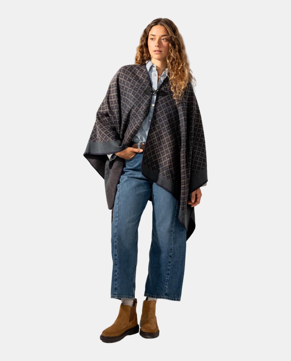 Poncho com Estampado Geométrico Azul-5