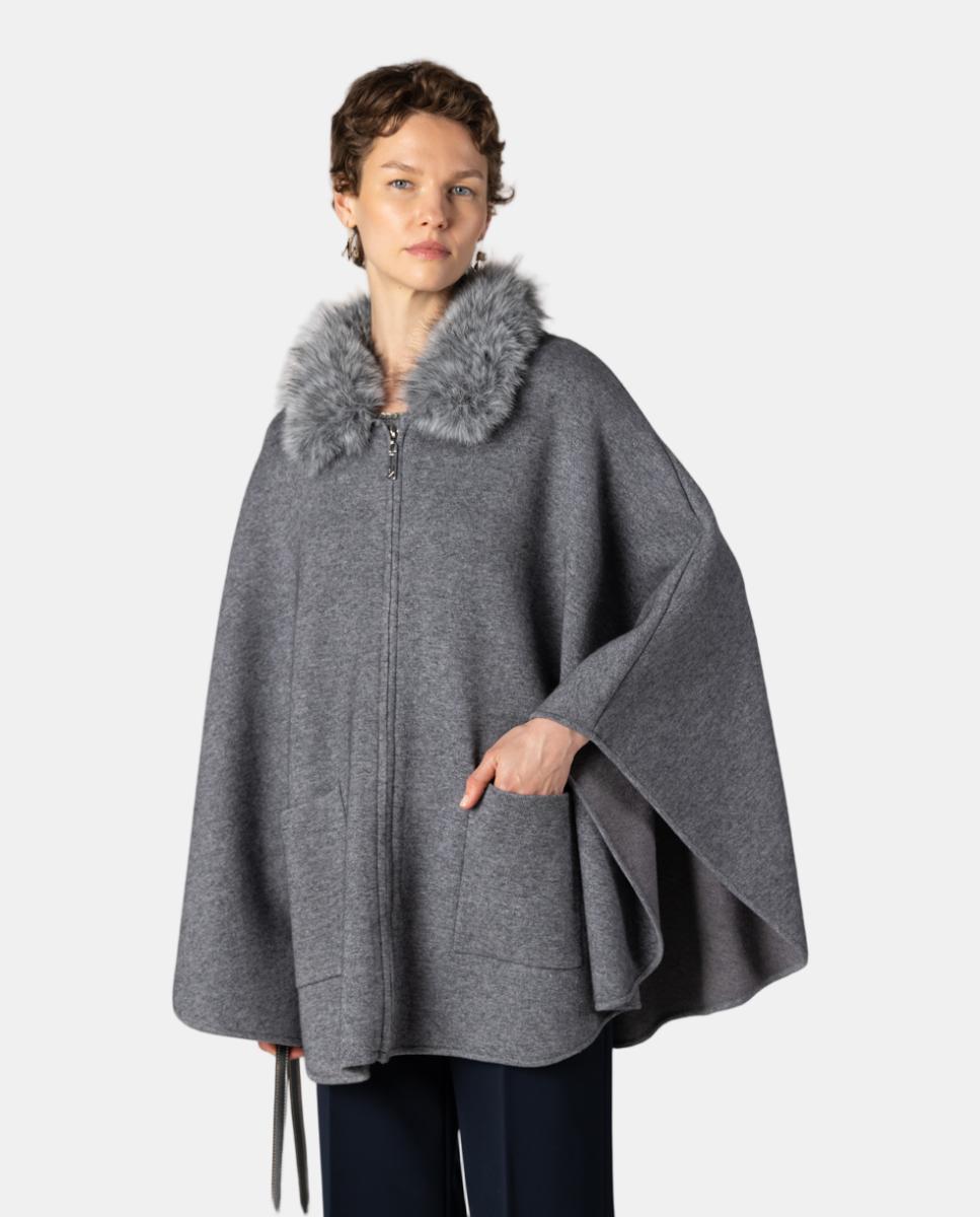 Capa con cuello pelo y cierre de cremallera - Naulover - Gris claro Gris claro-1