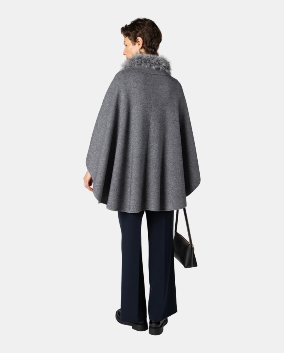 Capa con cuello pelo y cierre de cremallera - Naulover - Gris claro Gris claro-2
