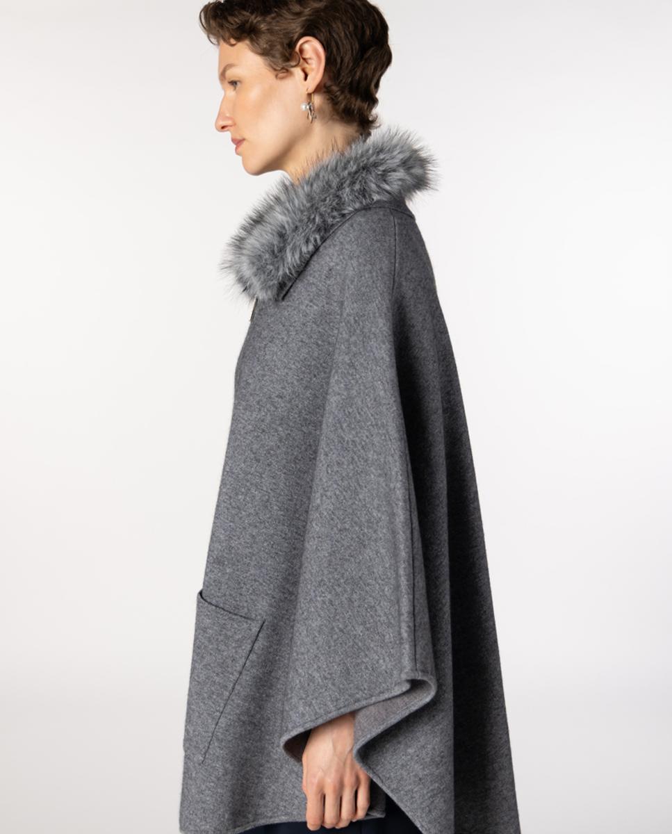 Capa con cuello pelo y cierre de cremallera - Naulover - Gris claro Gris claro-3